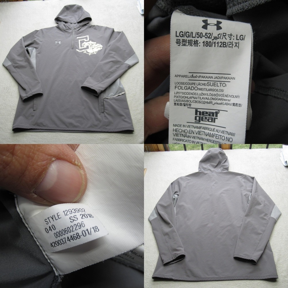 Gonzaga Bulldogs Jacket Men Large Under Armour Gray HeatGear Hooded 1/4 Zip